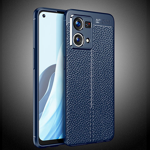 Coque Silicone Gel Motif Cuir Housse Etui S02 pour Oppo Reno7 4G Bleu