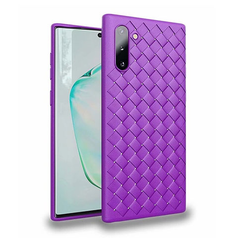 Coque Silicone Gel Motif Cuir Housse Etui S02 pour Samsung Galaxy Note 10 Violet