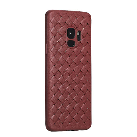 Coque Silicone Gel Motif Cuir Housse Etui S02 pour Samsung Galaxy S9 Marron