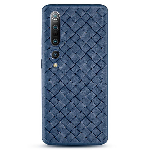 Coque Silicone Gel Motif Cuir Housse Etui S02 pour Xiaomi Mi 10 Pro Bleu