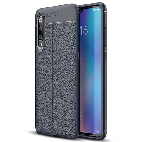 Coque Silicone Gel Motif Cuir Housse Etui S02 pour Xiaomi Mi 9 Bleu