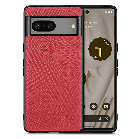 Coque Silicone Gel Motif Cuir Housse Etui S02D pour Google Pixel 7 5G Rouge