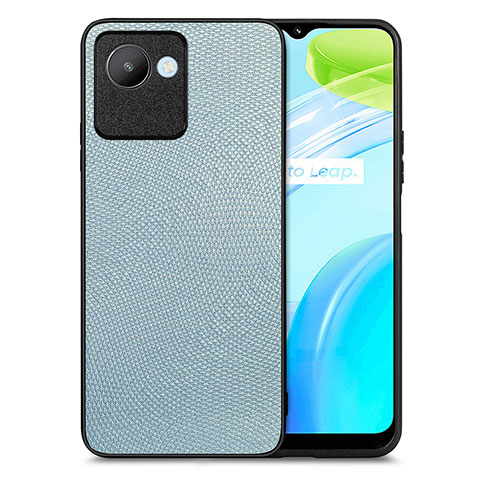 Coque Silicone Gel Motif Cuir Housse Etui S02D pour Realme Narzo 50i Prime Bleu Ciel