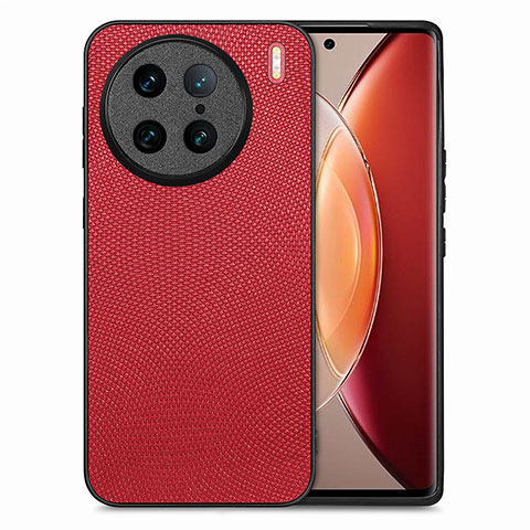 Coque Silicone Gel Motif Cuir Housse Etui S02D pour Vivo X90 Pro 5G Rouge