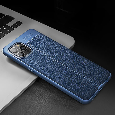 Coque Silicone Gel Motif Cuir Housse Etui S03 pour Apple iPhone 14 Pro Bleu