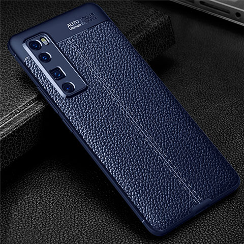 Coque Silicone Gel Motif Cuir Housse Etui S03 pour Huawei Nova 7 Pro 5G Bleu