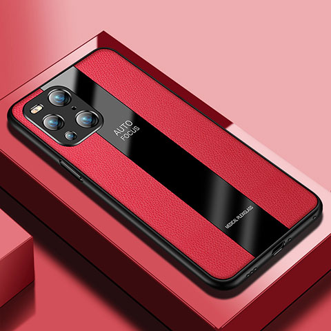 Coque Silicone Gel Motif Cuir Housse Etui S03 pour Oppo Find X3 Pro 5G Rouge