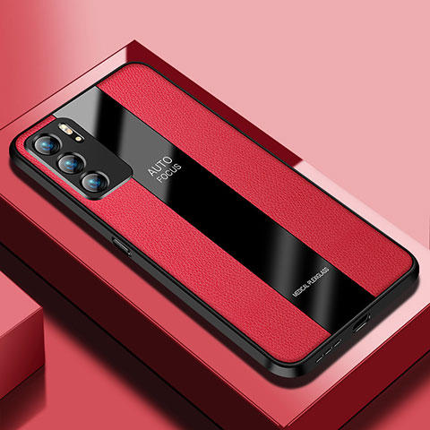 Coque Silicone Gel Motif Cuir Housse Etui S03 pour Oppo Reno6 Pro 5G India Rouge