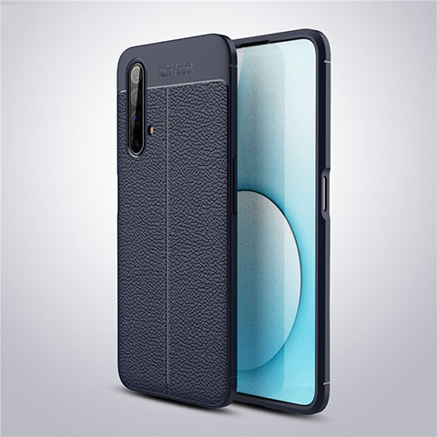 Coque Silicone Gel Motif Cuir Housse Etui S03 pour Realme X50t 5G Bleu