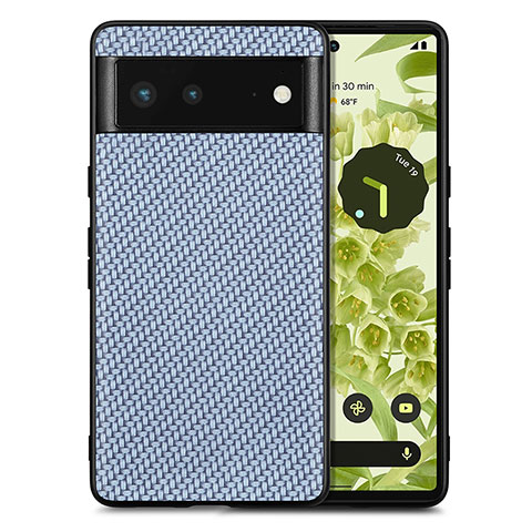 Coque Silicone Gel Motif Cuir Housse Etui S03D pour Google Pixel 6 5G Bleu