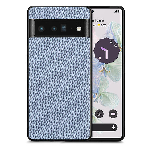 Coque Silicone Gel Motif Cuir Housse Etui S03D pour Google Pixel 6 Pro 5G Bleu