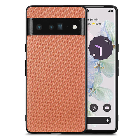 Coque Silicone Gel Motif Cuir Housse Etui S03D pour Google Pixel 6 Pro 5G Marron