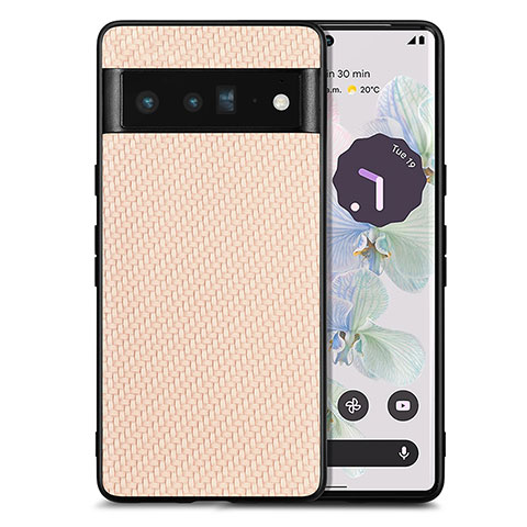 Coque Silicone Gel Motif Cuir Housse Etui S03D pour Google Pixel 6 Pro 5G Or