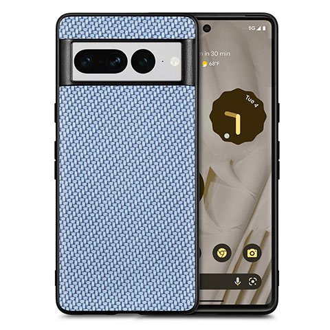 Coque Silicone Gel Motif Cuir Housse Etui S03D pour Google Pixel 7 Pro 5G Bleu