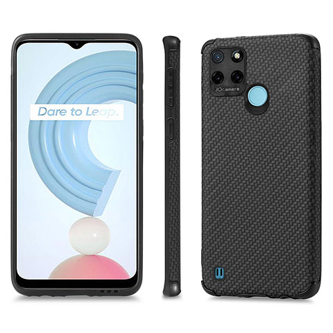 Coque Silicone Gel Motif Cuir Housse Etui S03D pour Realme C25Y India Noir