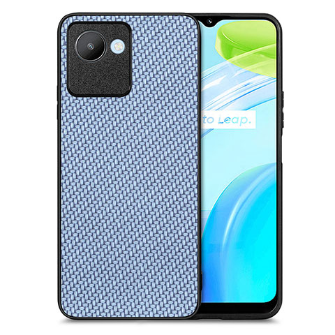 Coque Silicone Gel Motif Cuir Housse Etui S03D pour Realme C30s Bleu