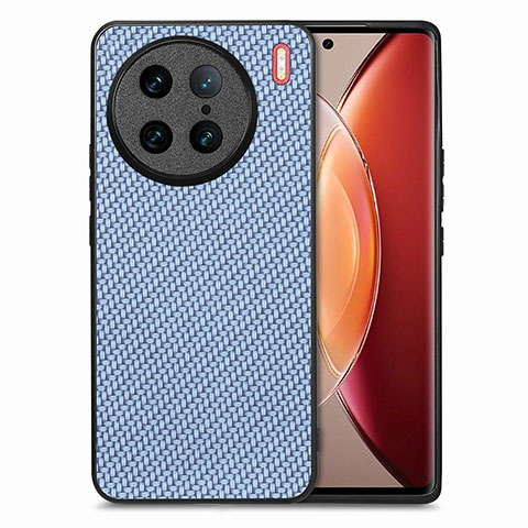 Coque Silicone Gel Motif Cuir Housse Etui S03D pour Vivo X90 Pro 5G Bleu