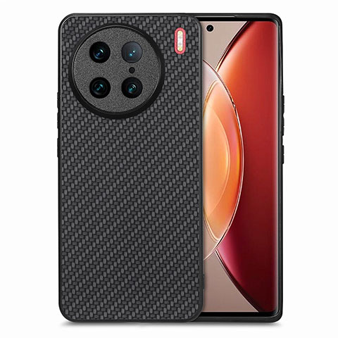 Coque Silicone Gel Motif Cuir Housse Etui S03D pour Vivo X90 Pro 5G Noir