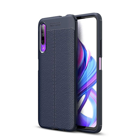 Coque Silicone Gel Motif Cuir Housse Etui S04 pour Huawei P Smart Pro (2019) Bleu