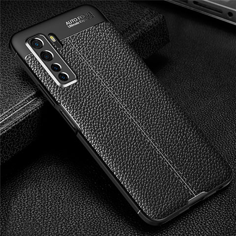 Coque Silicone Gel Motif Cuir Housse Etui S04 pour Huawei P40 Lite 5G Noir