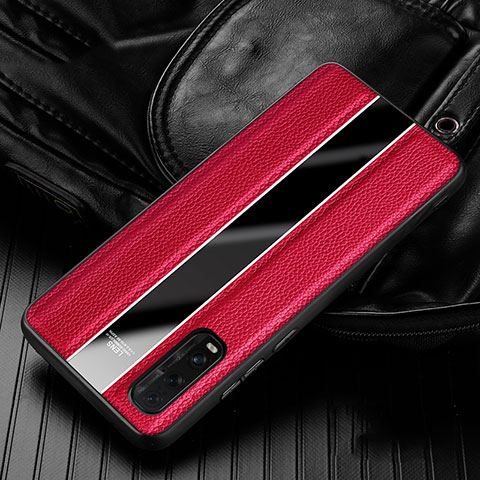 Coque Silicone Gel Motif Cuir Housse Etui S04 pour Oppo Find X2 Rouge