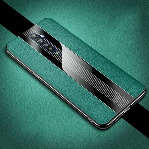 Coque Silicone Gel Motif Cuir Housse Etui S04 pour Oppo Reno2 Vert