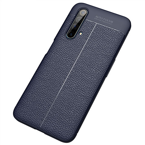 Coque Silicone Gel Motif Cuir Housse Etui S04 pour Realme X50t 5G Bleu