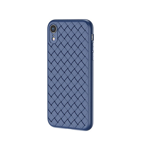 Coque Silicone Gel Motif Cuir Housse Etui S05 pour Apple iPhone XR Bleu