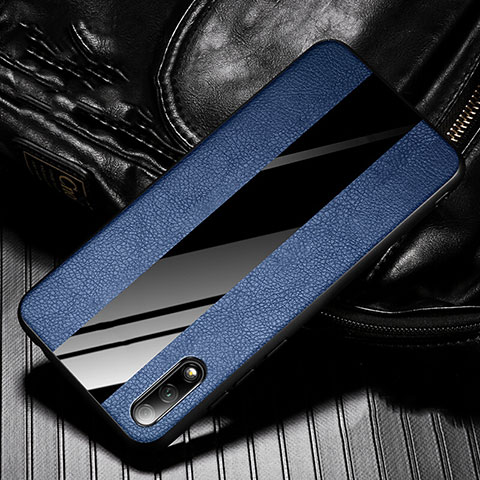 Coque Silicone Gel Motif Cuir Housse Etui S05 pour Huawei P Smart Z (2019) Bleu