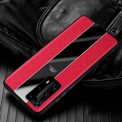 Coque Silicone Gel Motif Cuir Housse Etui S05 pour Huawei P40 Pro+ Plus Rouge