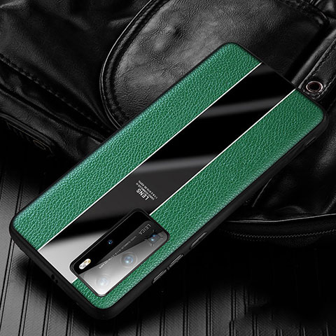 Coque Silicone Gel Motif Cuir Housse Etui S05 pour Huawei P40 Pro Vert