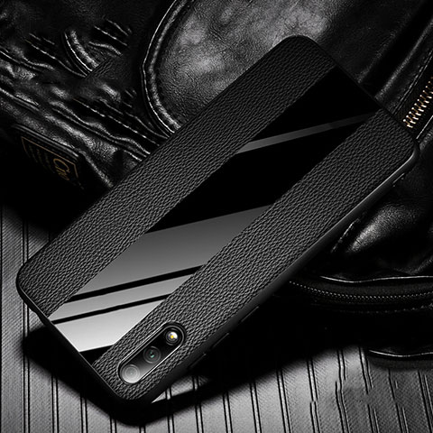 Coque Silicone Gel Motif Cuir Housse Etui S05 pour Huawei Y9 Prime (2019) Noir