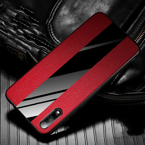 Coque Silicone Gel Motif Cuir Housse Etui S05 pour Huawei Y9 Prime (2019) Rouge