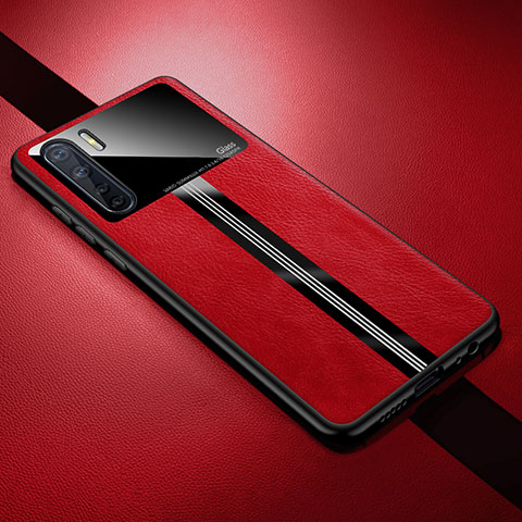 Coque Silicone Gel Motif Cuir Housse Etui S05 pour Oppo A91 Rouge