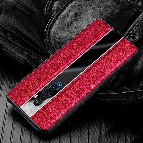 Coque Silicone Gel Motif Cuir Housse Etui S05 pour Oppo Reno2 Rouge