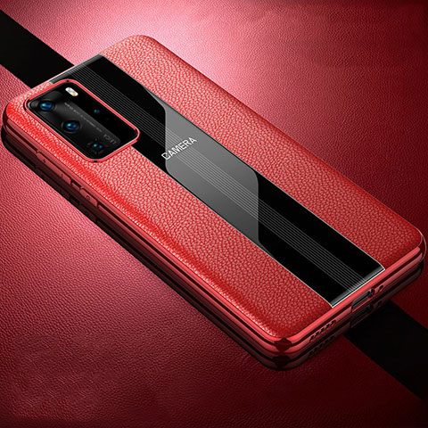 Coque Silicone Gel Motif Cuir Housse Etui S06 pour Huawei P40 Pro Rouge