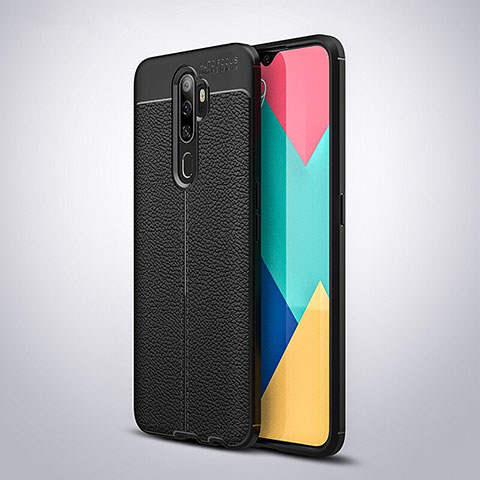 Coque Silicone Gel Motif Cuir Housse Etui S08 pour Oppo A9 (2020) Noir