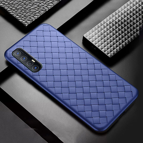 Coque Silicone Gel Motif Cuir Housse Etui S08 pour Oppo Reno3 Pro Bleu