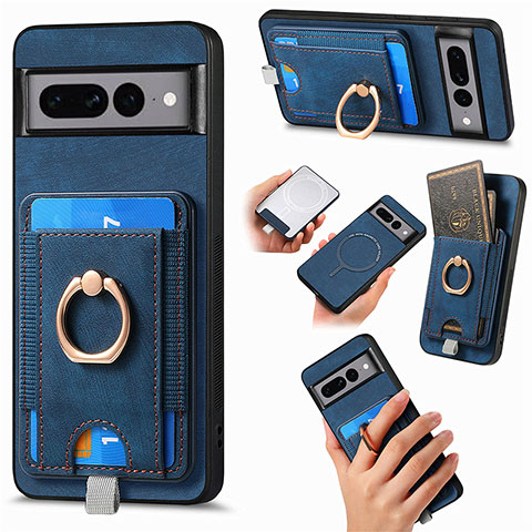 Coque Silicone Gel Motif Cuir Housse Etui SD1 pour Google Pixel 7 Pro 5G Bleu