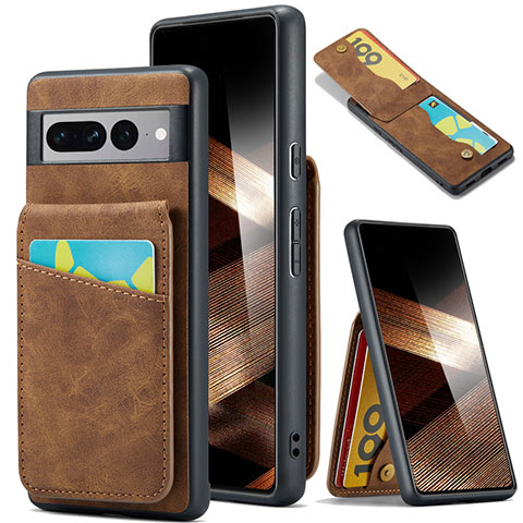 Coque Silicone Gel Motif Cuir Housse Etui SD1 pour Google Pixel 7 Pro 5G Marron