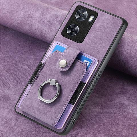 Coque Silicone Gel Motif Cuir Housse Etui SD1 pour Oppo A57 4G Violet Clair