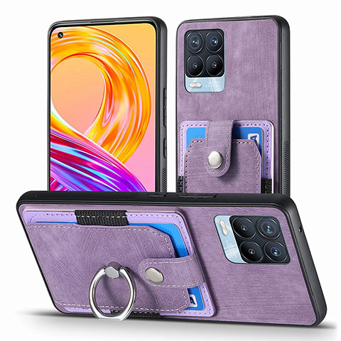 Coque Silicone Gel Motif Cuir Housse Etui SD1 pour Realme 8 Pro Violet Clair