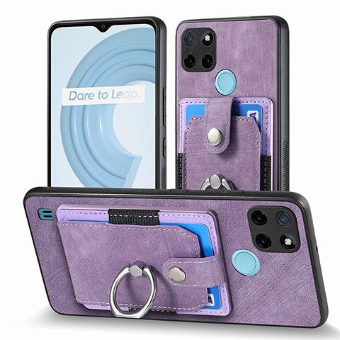 Coque Silicone Gel Motif Cuir Housse Etui SD1 pour Realme C21Y Violet Clair