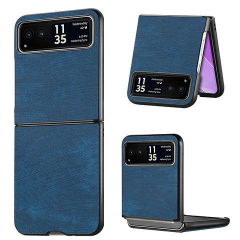 Coque Silicone Gel Motif Cuir Housse Etui SD11 pour Motorola Moto Razr 40 Ultra 5G Bleu