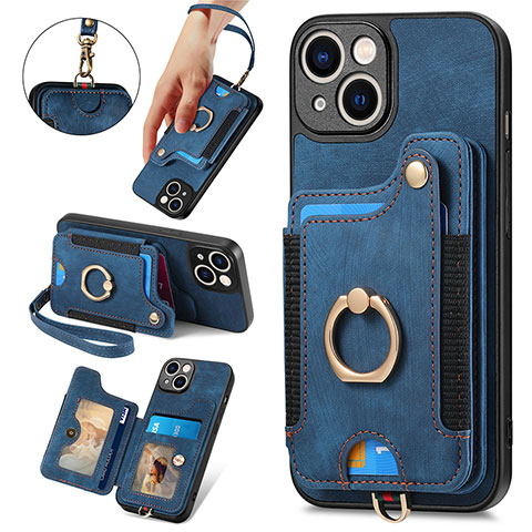 Coque Silicone Gel Motif Cuir Housse Etui SD12 pour Apple iPhone 13 Bleu