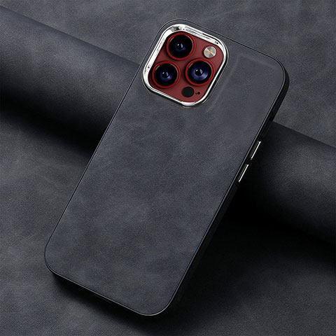 Coque Silicone Gel Motif Cuir Housse Etui SD13 pour Apple iPhone 13 Pro Max Noir