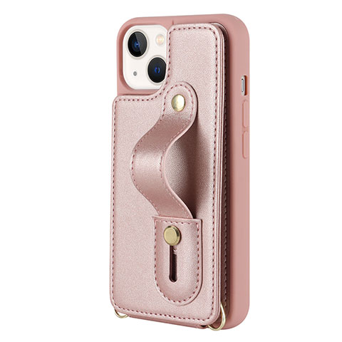 Coque Silicone Gel Motif Cuir Housse Etui SD14 pour Apple iPhone 14 Plus Or Rose