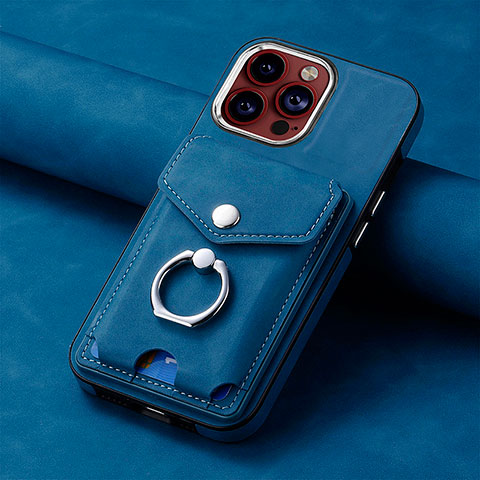 Coque Silicone Gel Motif Cuir Housse Etui SD15 pour Apple iPhone 13 Pro Bleu