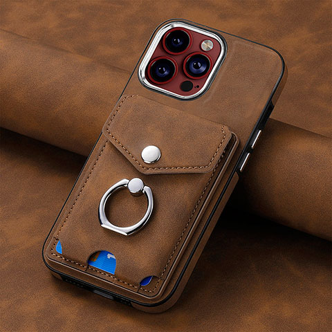 Coque Silicone Gel Motif Cuir Housse Etui SD15 pour Apple iPhone 13 Pro Max Marron