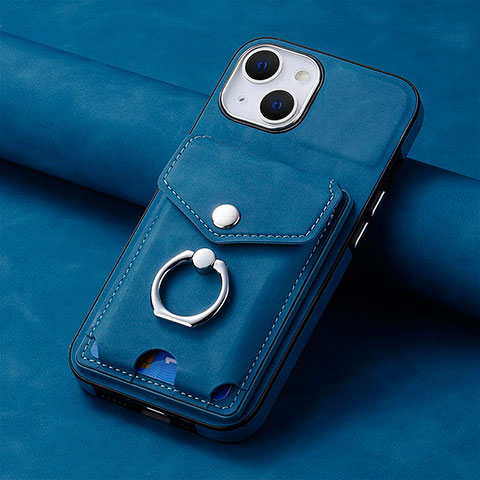 Coque Silicone Gel Motif Cuir Housse Etui SD15 pour Apple iPhone 15 Bleu